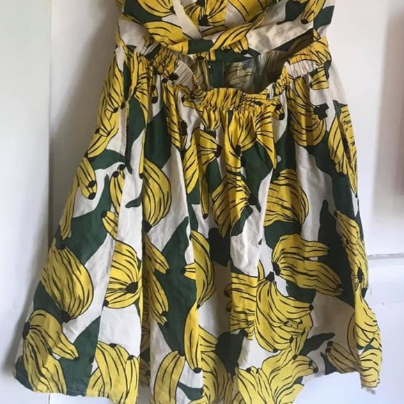 DANGERFIELD Bananas Print Yellow Cotton Fit & Flare Skater Pinafore Mini Dress - Picture 9 of 9
